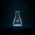 Laboratory flask holding a glowing molecule