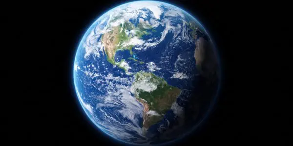 Earth as a blue globe against black