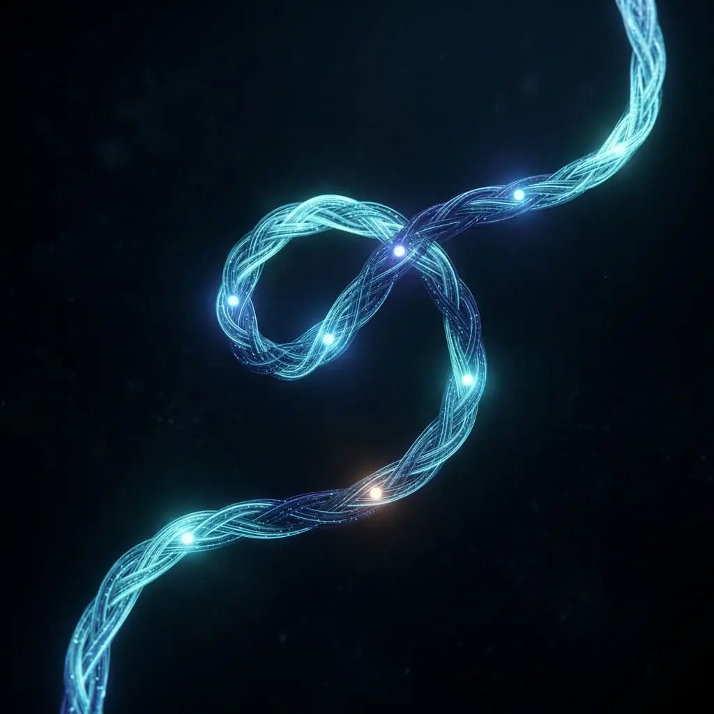 Braided ribbon of blue light with bright nodes