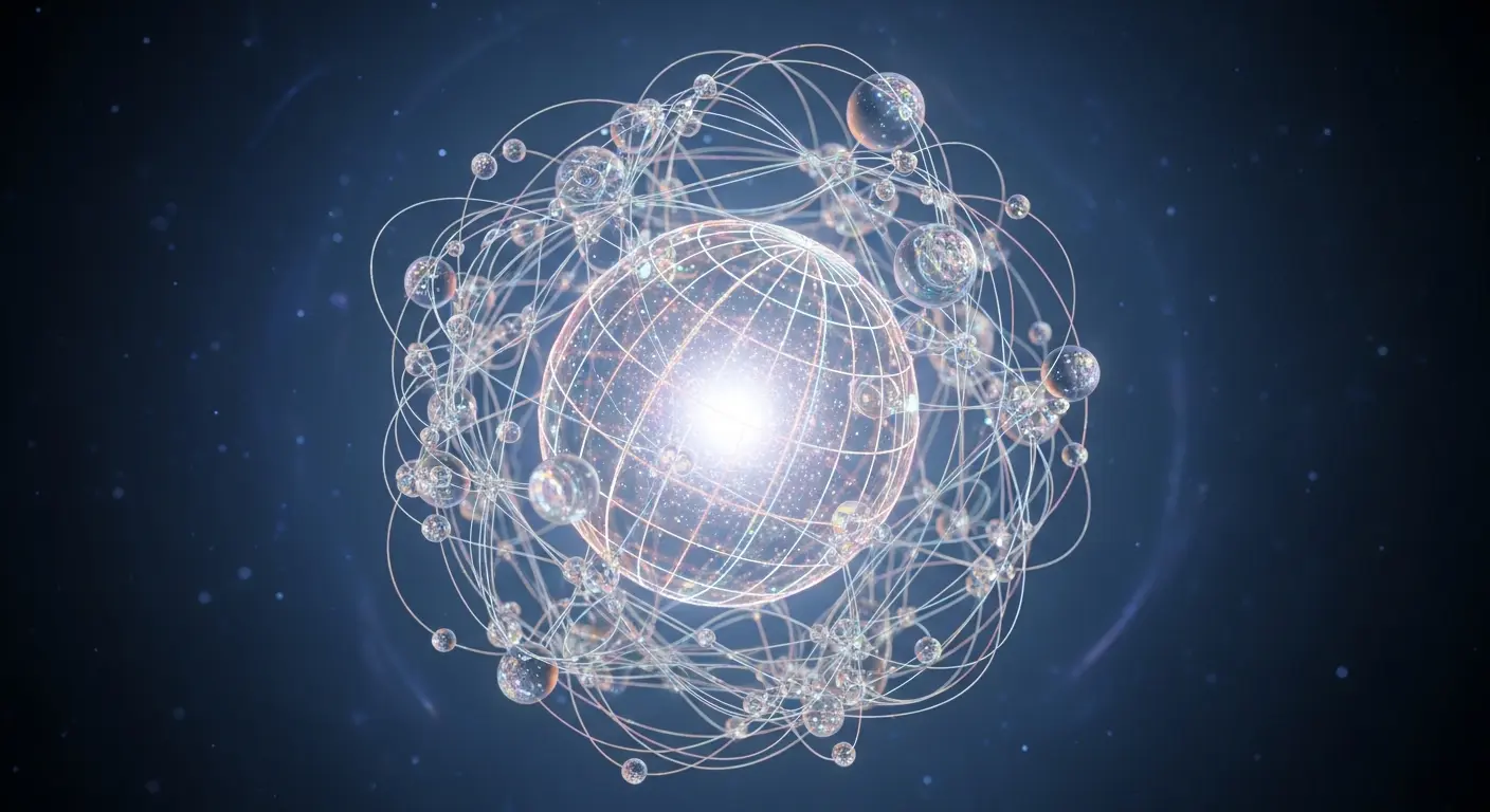 Stylised atom with orbital electrons