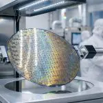 A silicon wafer under inspection