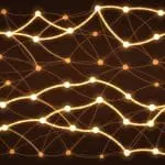 An abstract directed graph of glowing nodes and curved paths