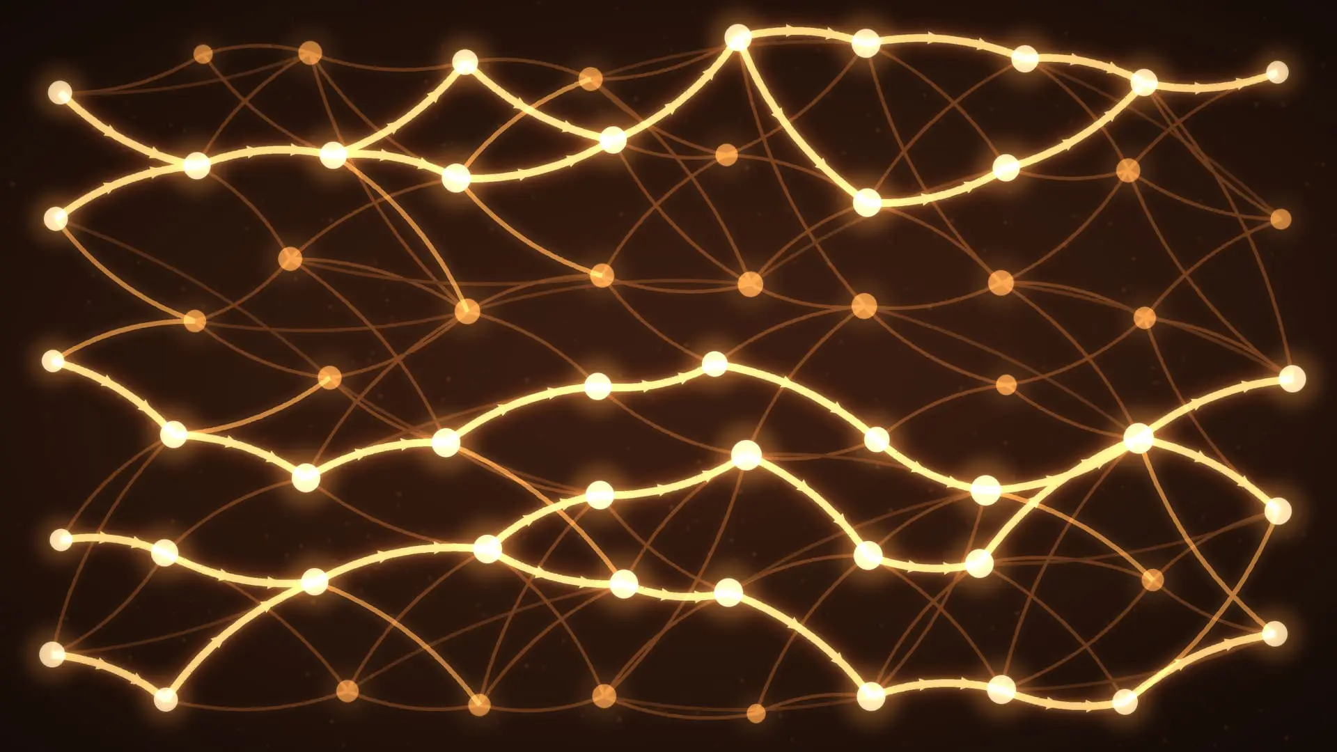 An abstract directed graph of glowing nodes and curved paths
