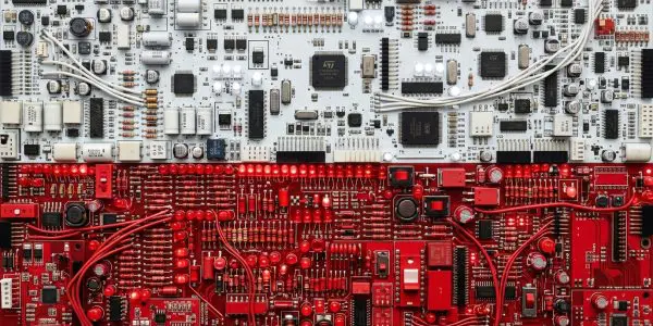 Poland quantum computing companies, the Polish flag rendered in circuit boards