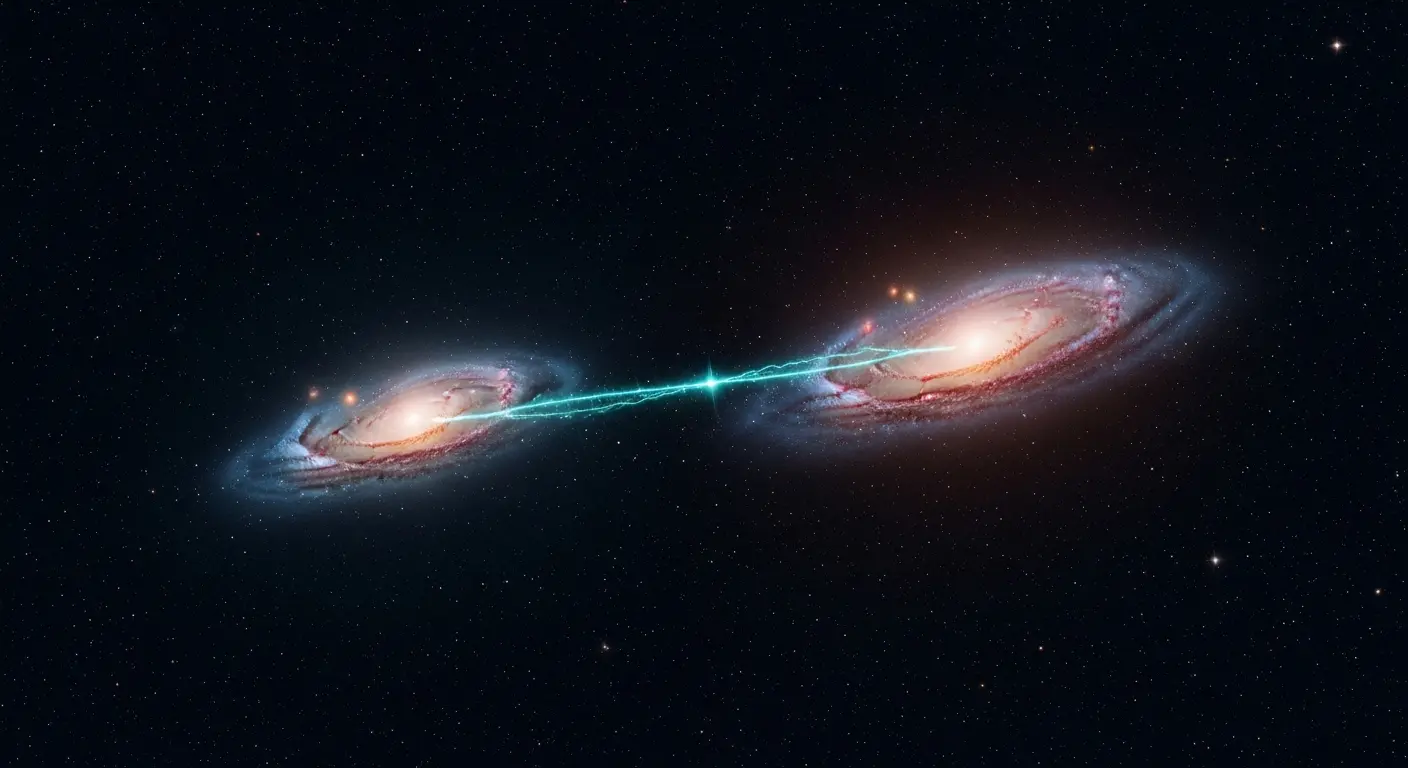 Quantum entanglement correlating distant particles instantaneously
