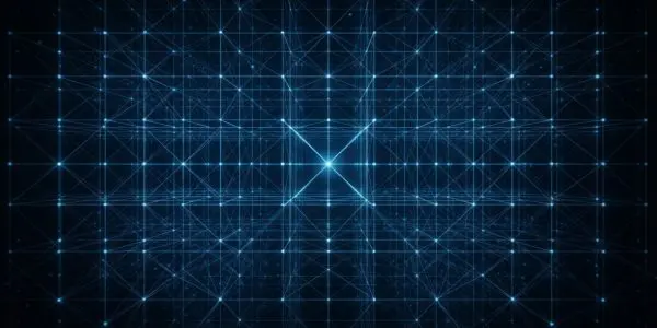 A dense blue point lattice receding to a vanishing point