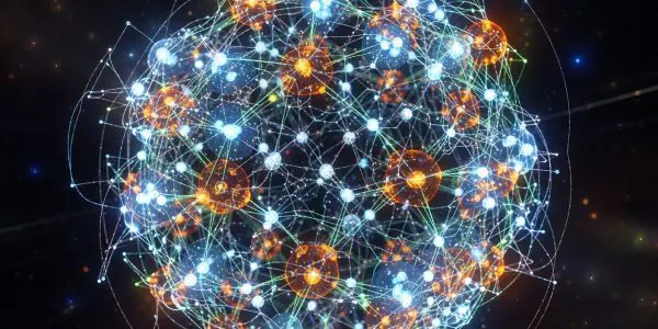 Spherical quantum network illustration