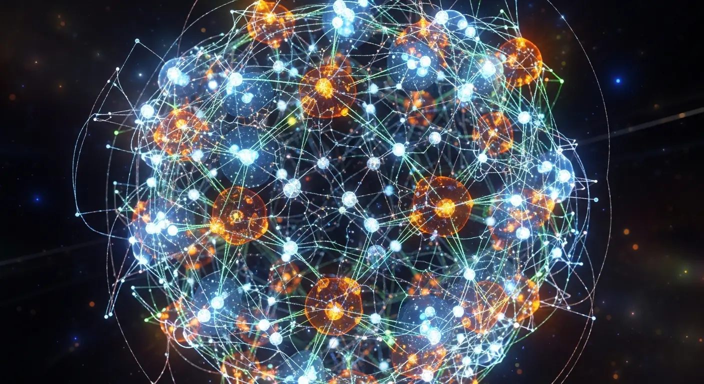 Spherical quantum network illustration