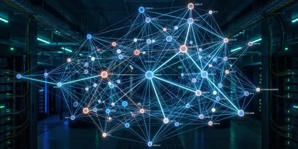 A mesh of network nodes above a server hall