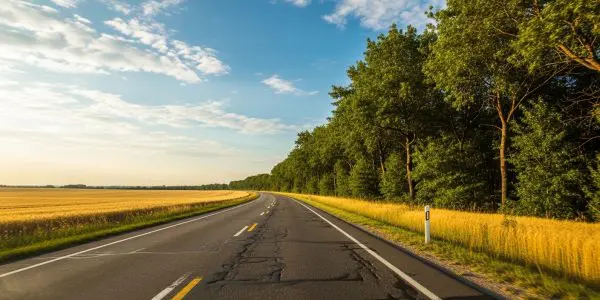 Open country road under blue sky