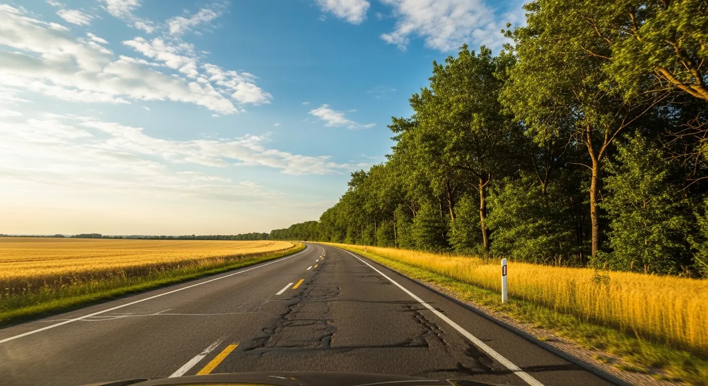Open country road under blue sky