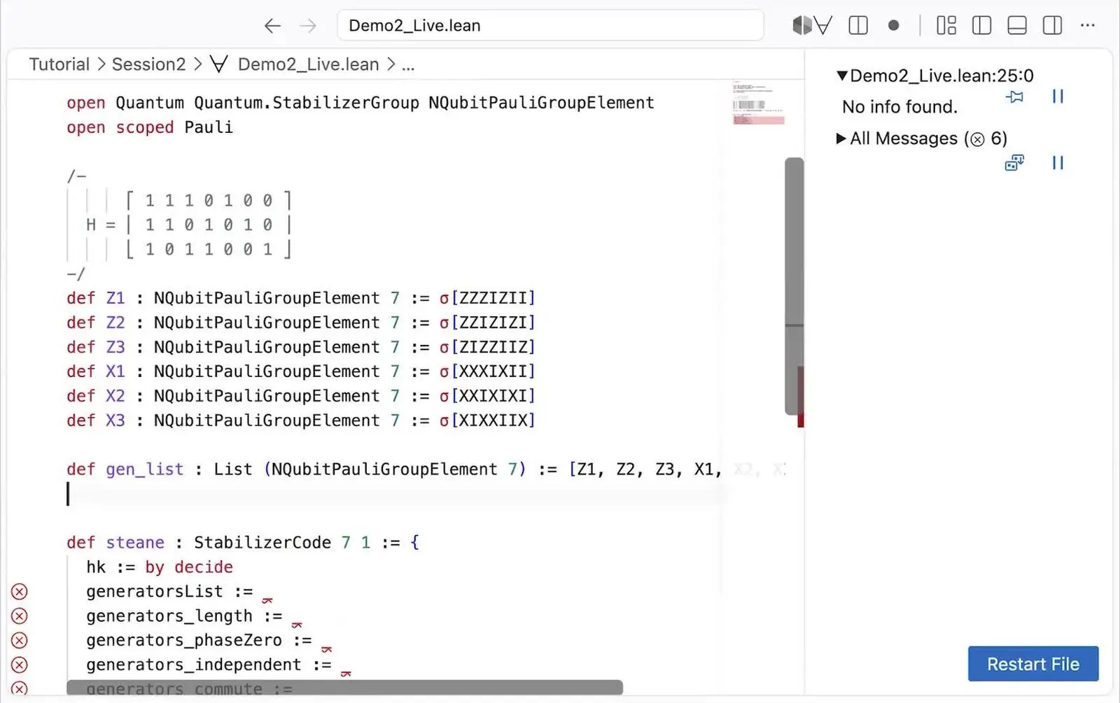 Quantum Software Testing At Qce26 Met The Reproducibility Gap Lean code that defines the Steane quantum code from the Hamming matrix