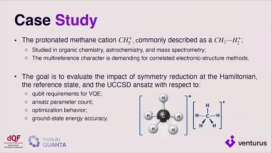 Model of the protonated methane ion used to test VQE