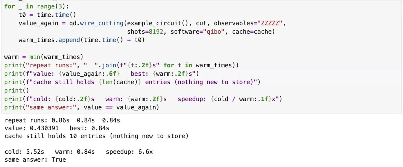 Quantum Hpc Integration At Qce26 Became A Question Of Shared Words Python output timing a circuit cutting cache, cold run against warm runs