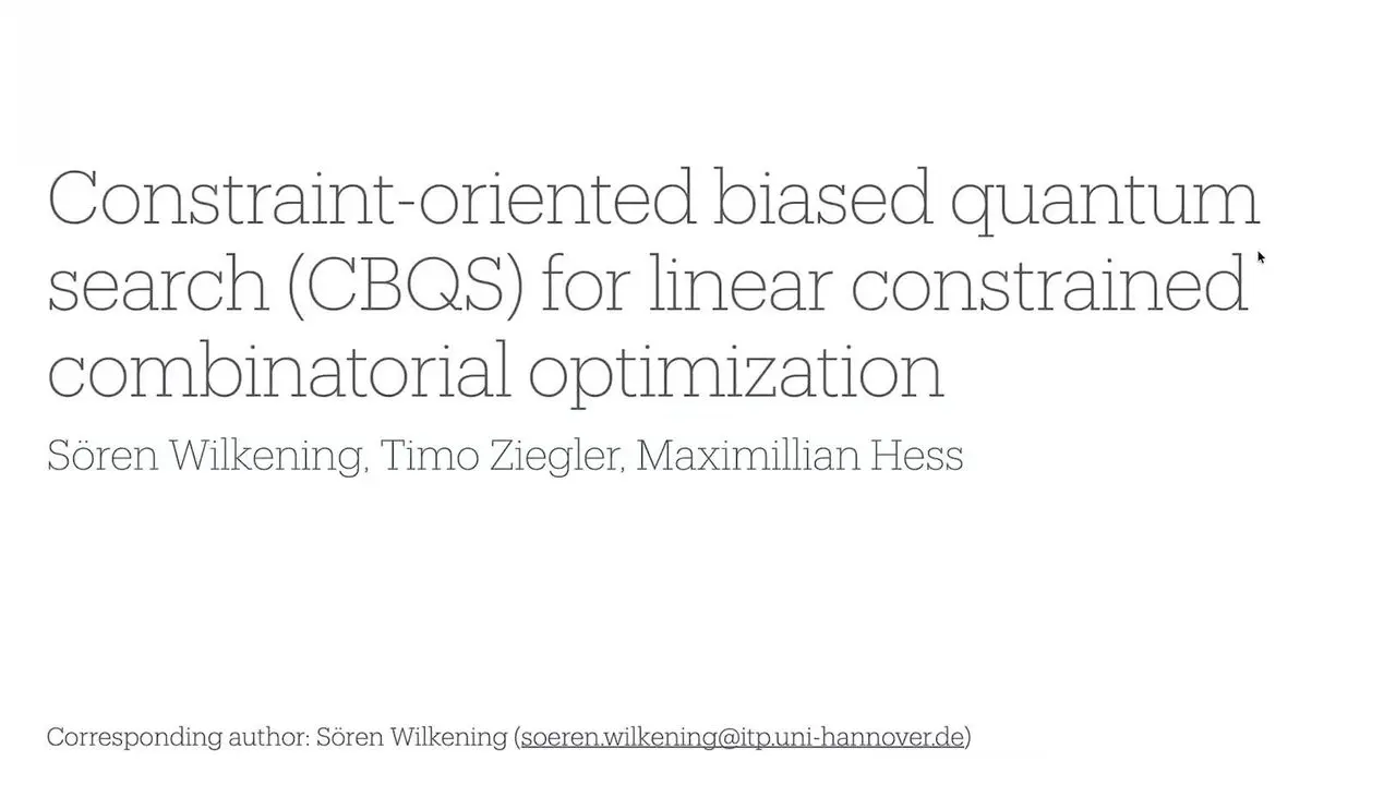 Quantum Optimisation At Qce26 Leaned On Its Classical Half Title slide on a biased quantum search for knapsack problems with limits