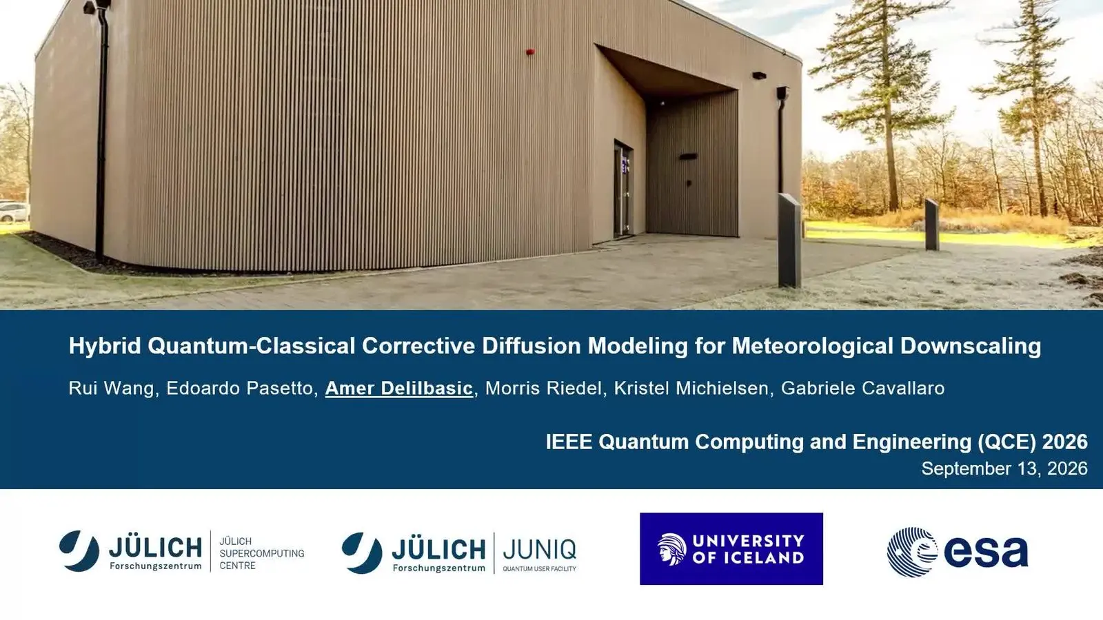 Title slide of a hybrid quantum model that sharpens weather maps