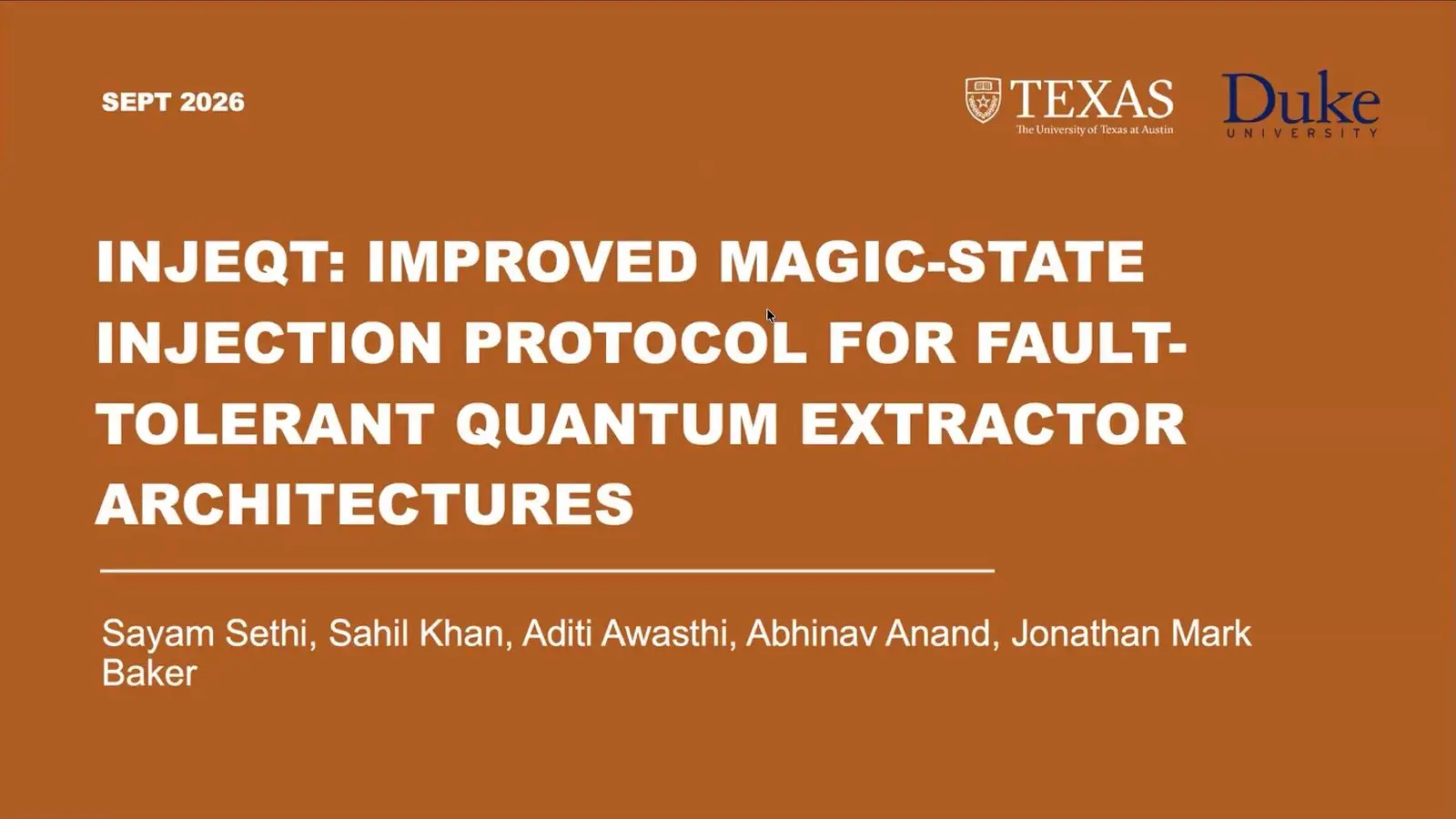 Title slide for INJEQT, a magic state injection protocol for modular qLDPC extractor machines