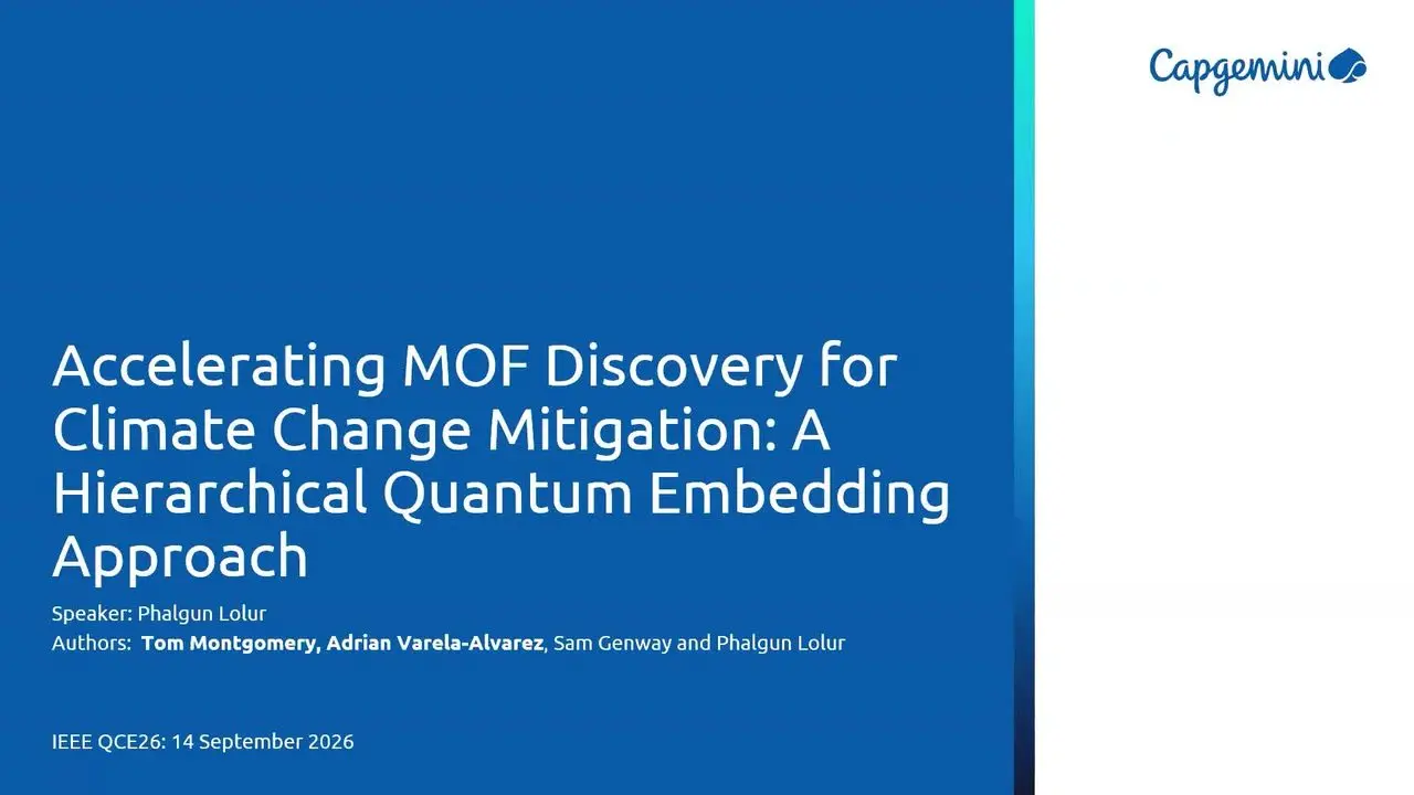Title slide on quantum embedding for carbon capture frameworks