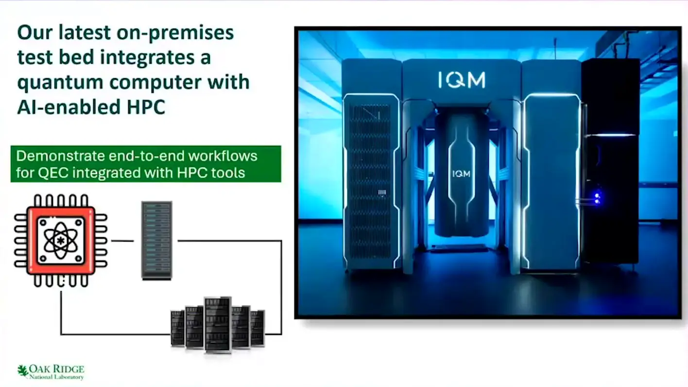 The Highlights Of Ieee Quantum Week 2026, Theme By Theme Diagram of the Oak Ridge test bed linking an IQM quantum computer to AI enabled supercomputing for error correction