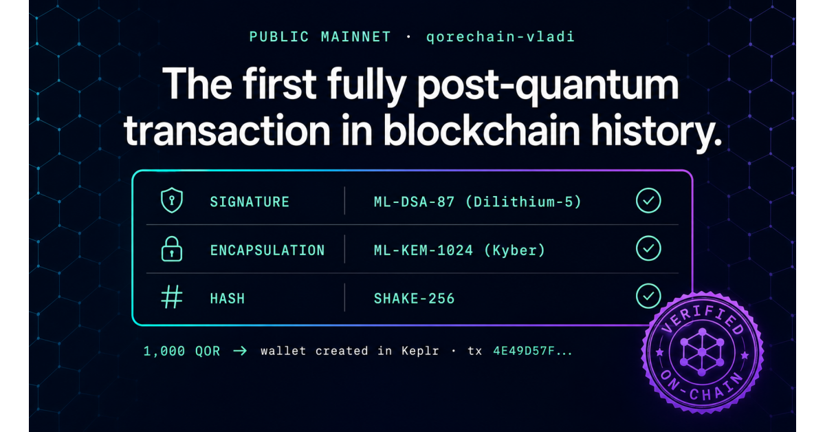 QoreChain Validates Post-Quantum Crypto With 1,000 QOR Transfer