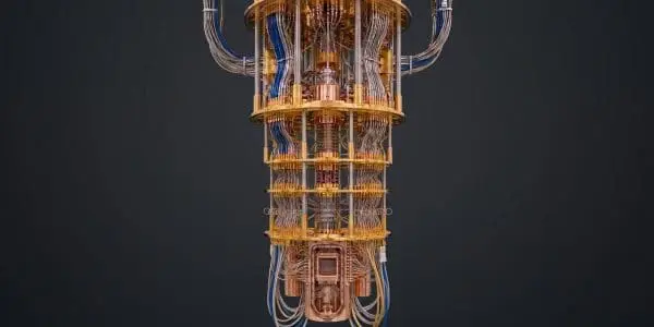 A dilution refrigerator suspended in its frame