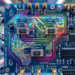 Quantum circuits imagined as a holographic logic board with CNOT, SWAP and Hadamard gate chips