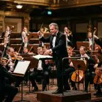 Quantum-classical orchestration shown as a conductor leading an orchestra of processors