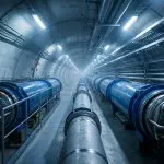 Blue cryogenic beamlines running down an accelerator tunnel
