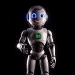 Cheerful humanoid robot with lit chest