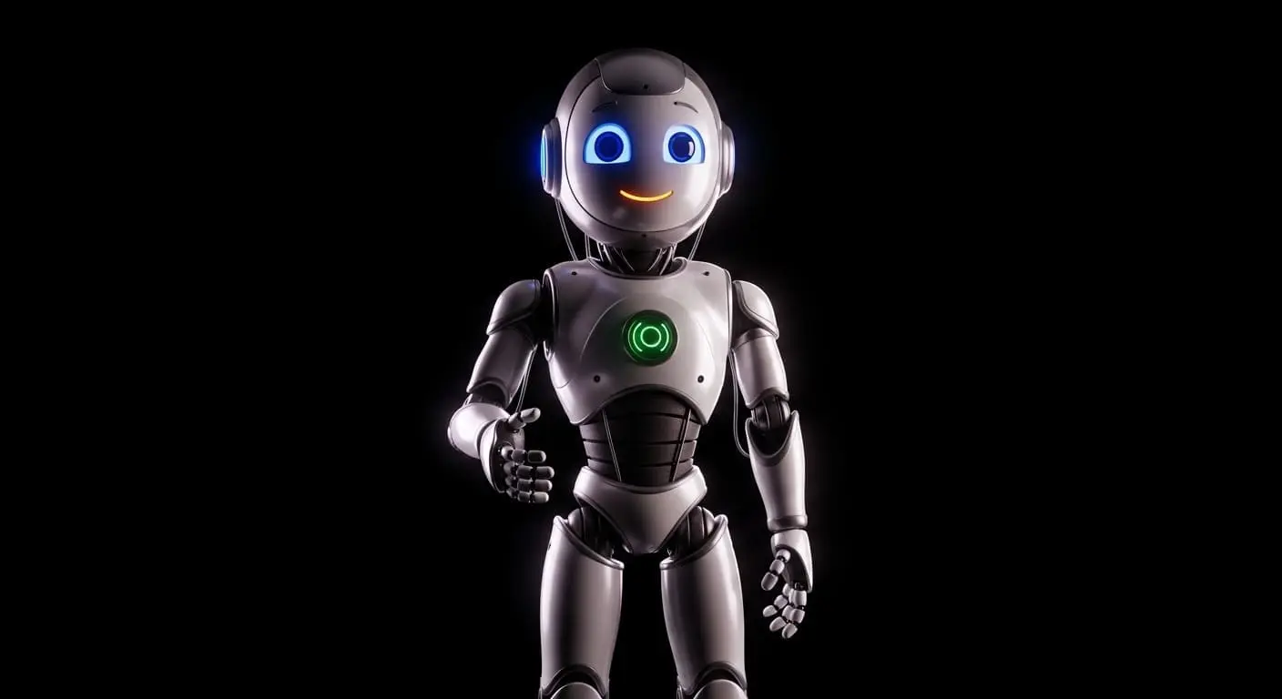 Cheerful humanoid robot with lit chest
