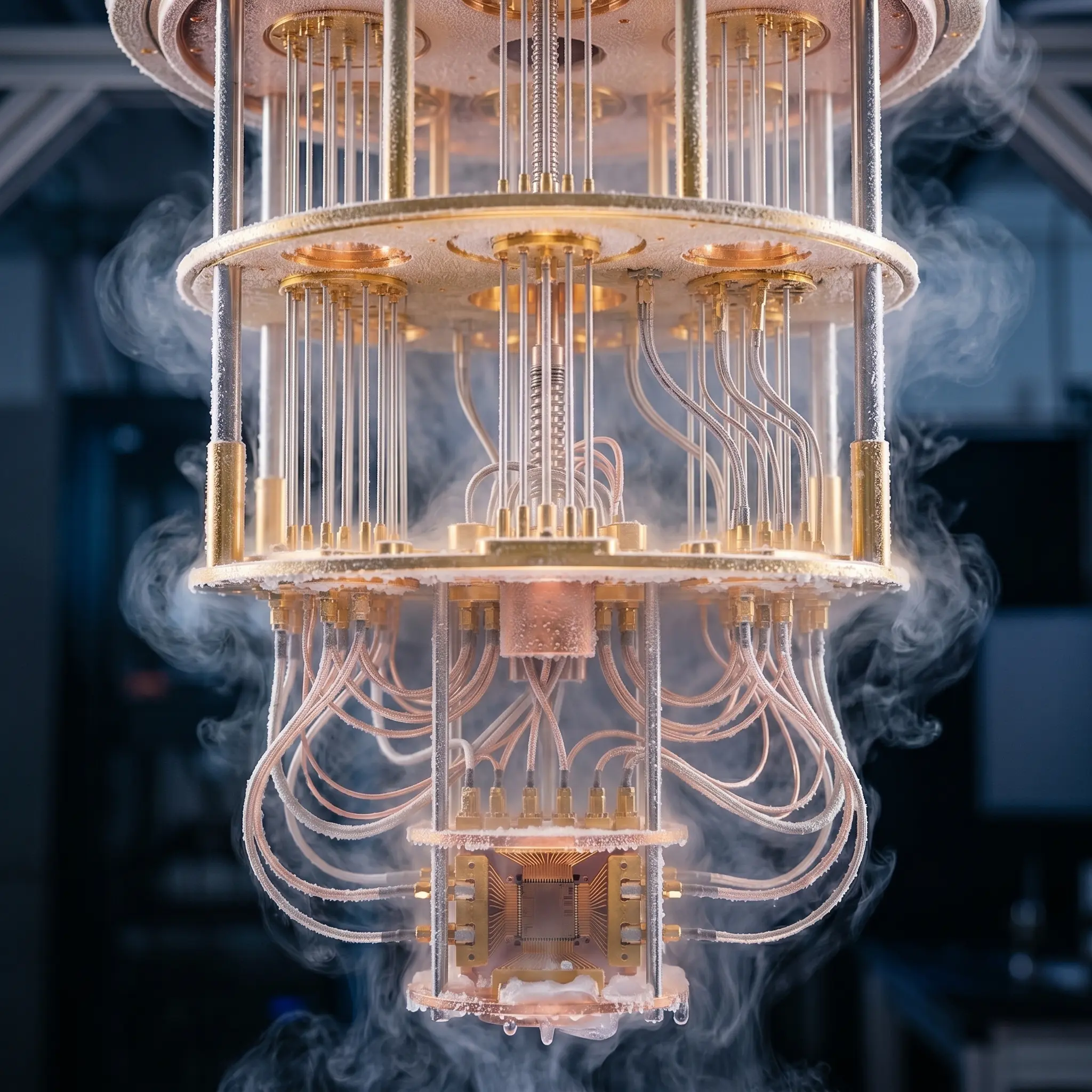 A cryostat wreathed in cold vapour