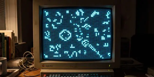 Conway's Game of Life running on a beige CRT
