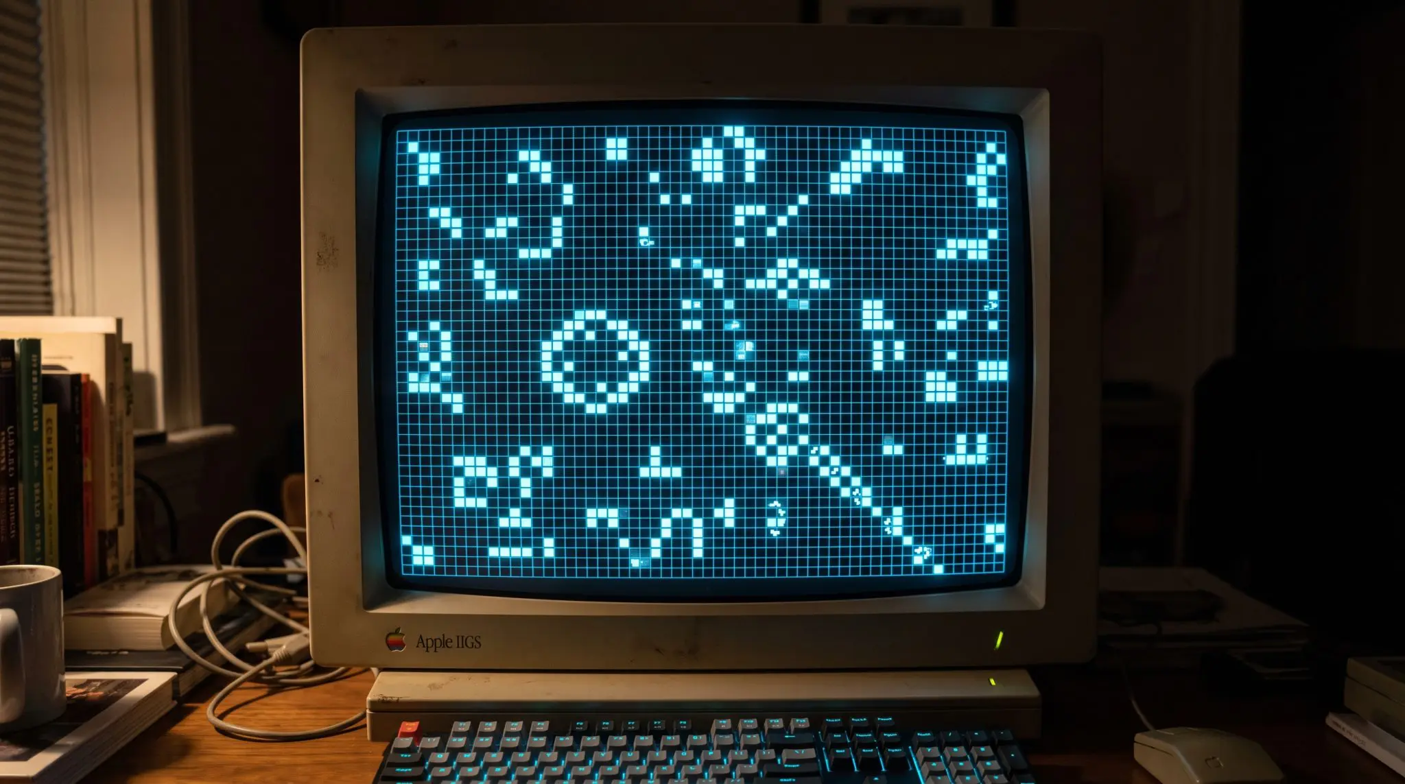 Conway's Game of Life running on a beige CRT