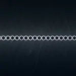 A horizontal row of small, grey beads is displayed against a dark blue background with subtle texture.