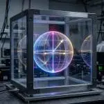 A qubit chip with a glowing core