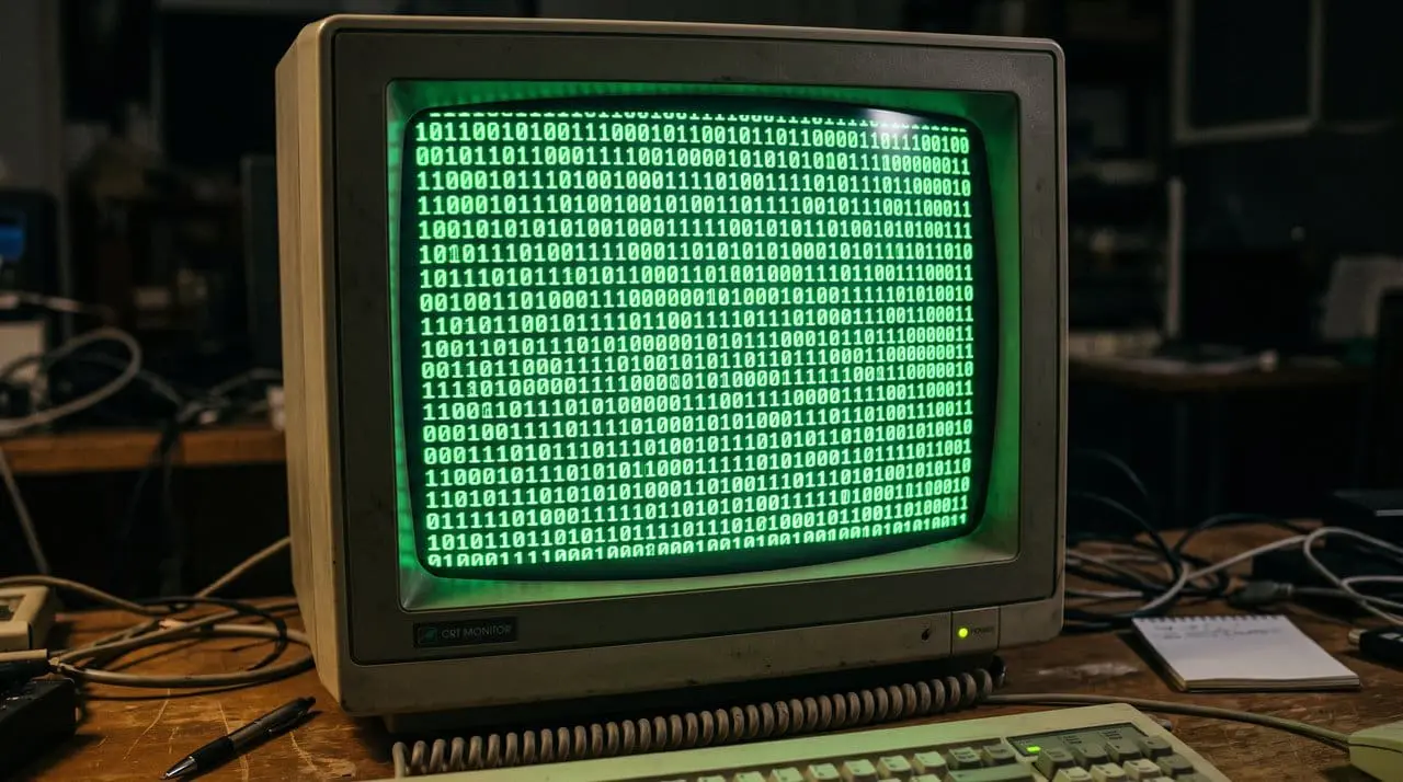 Binary code on a vintage CRT terminal