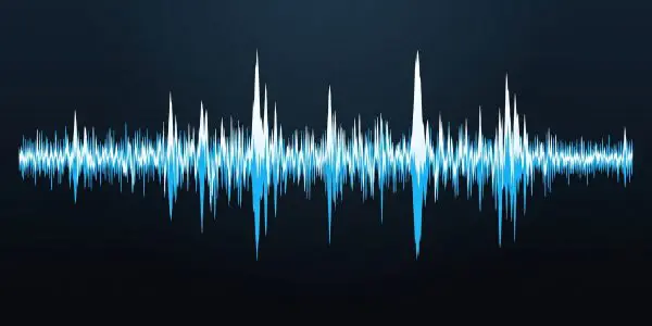 A jagged blue waveform against dark blue