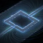 A square superconducting loop on a chip with field contours curving around it