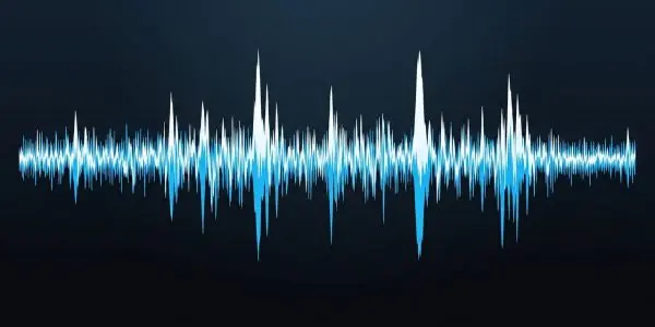 A blue waveform stretches across a dark background, suggesting audio or sound visualization with varying intensity