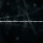 A straight trail of fine droplets across a dark field