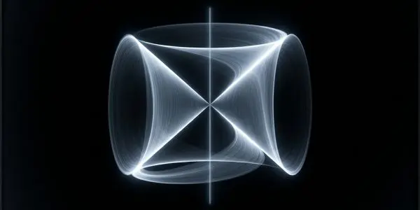 A luminous double cone joined at a waist