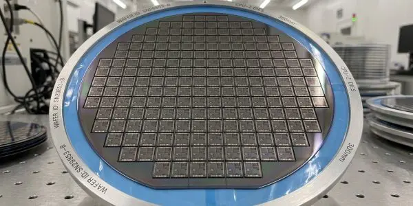 A 300mm wafer patterned into individual dies