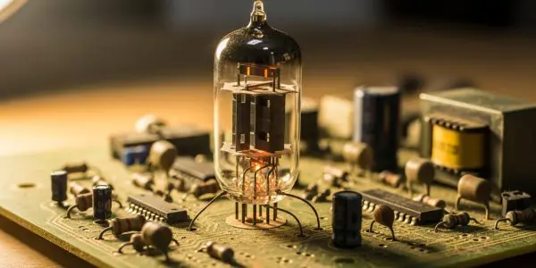 Single glowing vacuum tube in soft light