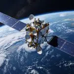 A communications satellite in orbit above the Earth