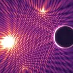 Interfering wavefronts bending around a dark obstacle