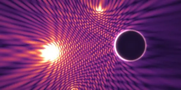 Interfering wavefronts bending around a dark obstacle