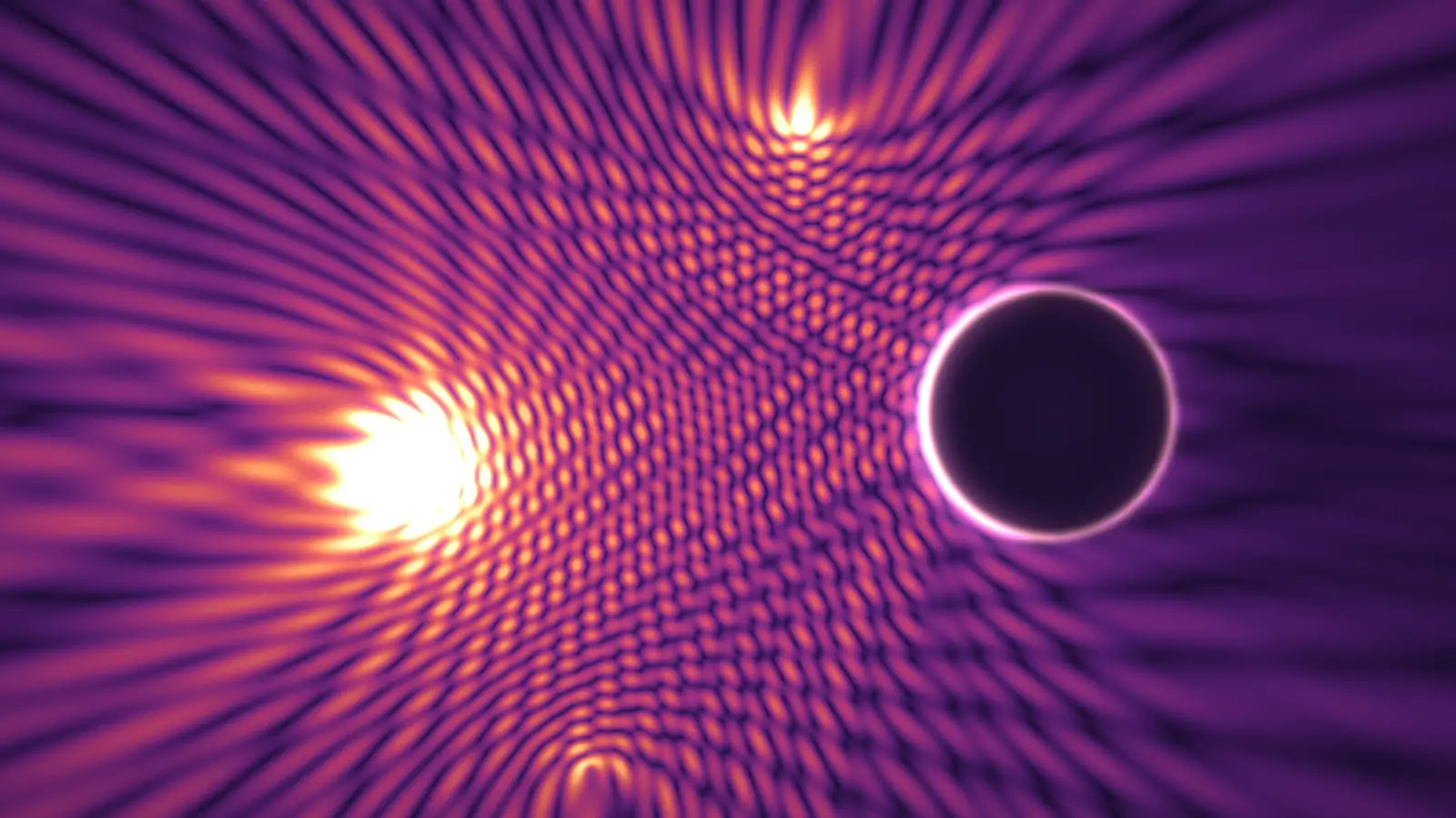 Interfering wavefronts bending around a dark obstacle