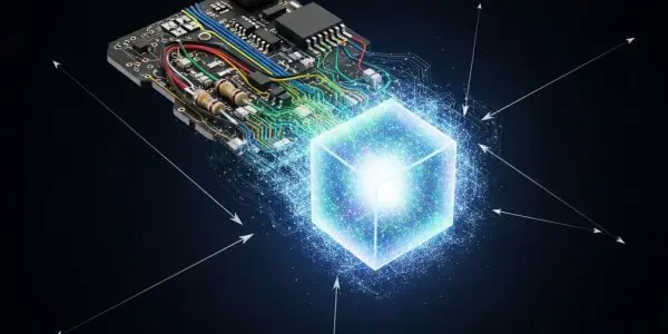 Compact airborne sensor device with classical circuitry merging into glowing quantum core