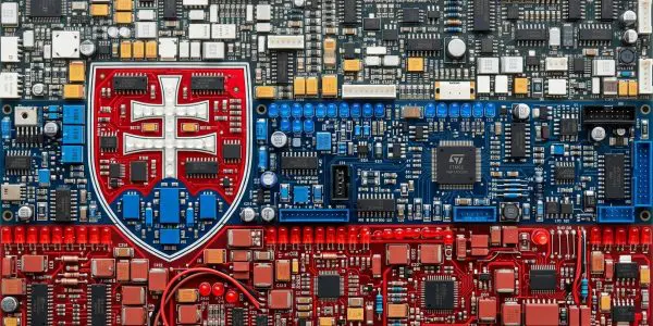 Slovakia quantum computing companies, the Slovak flag rendered in circuit boards