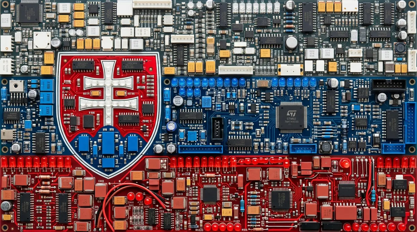 Slovakia quantum computing companies, the Slovak flag rendered in circuit boards